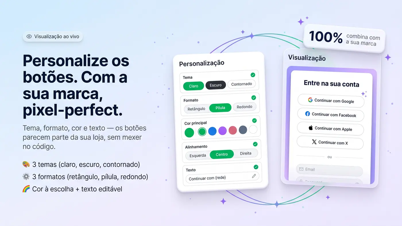 Painel de personalização de botões com pré-visualização ao vivo